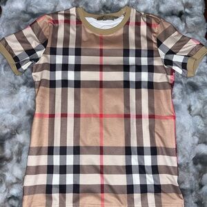 Burberry Tan and Red Plaid Shirt